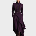 Vestido maxi asimétrico de punto con cuello alto Teresa, detalle 6