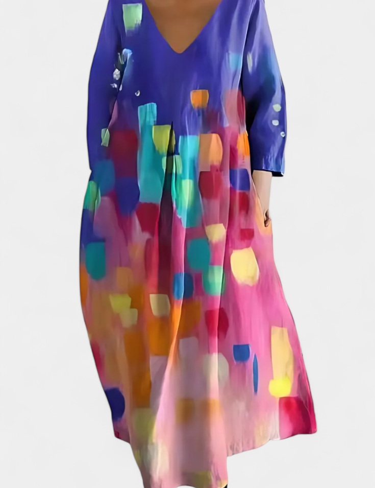Anne Vestido Largo Colorido con Escote en V