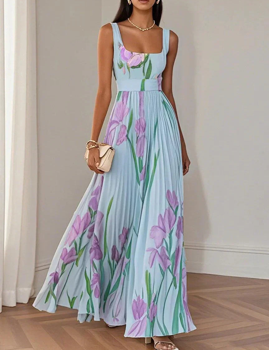 Nina - Vestido largo plisado floral