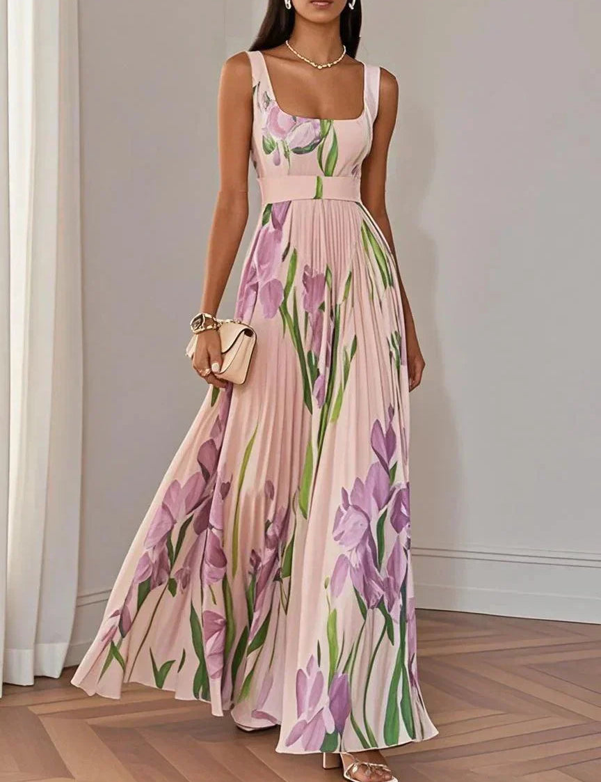 Nina - Vestido largo plisado floral