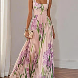 Nina - Vestido largo plisado floral