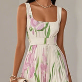Nina - Vestido largo plisado floral