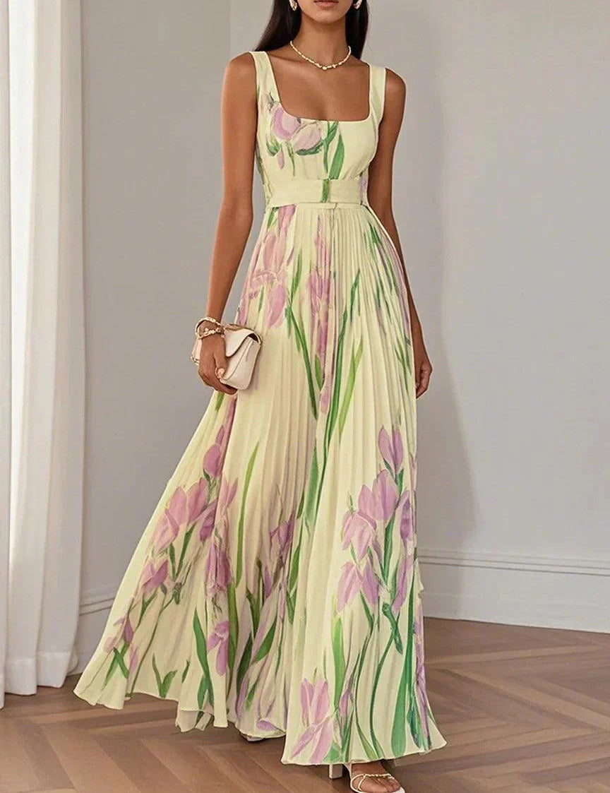 Nina - Vestido largo plisado floral