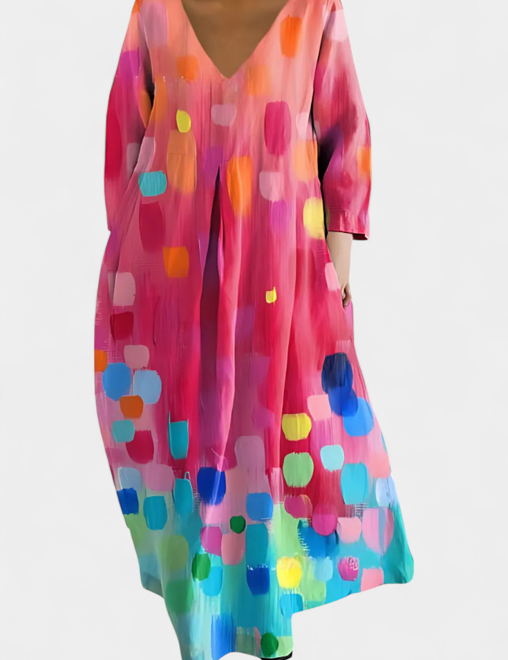 Anne Vestido Largo Colorido con Escote en V