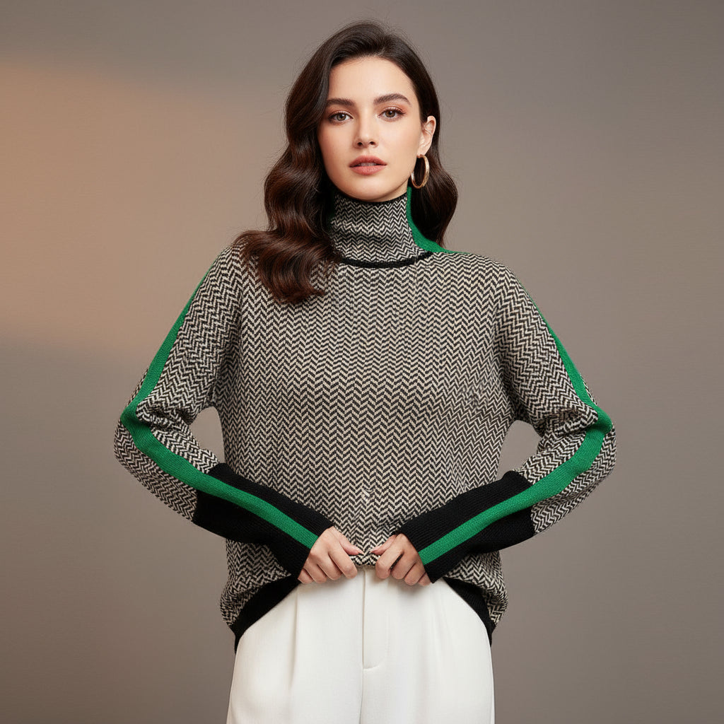 Pina - Jersey de cuello alto Herringbone Luxe