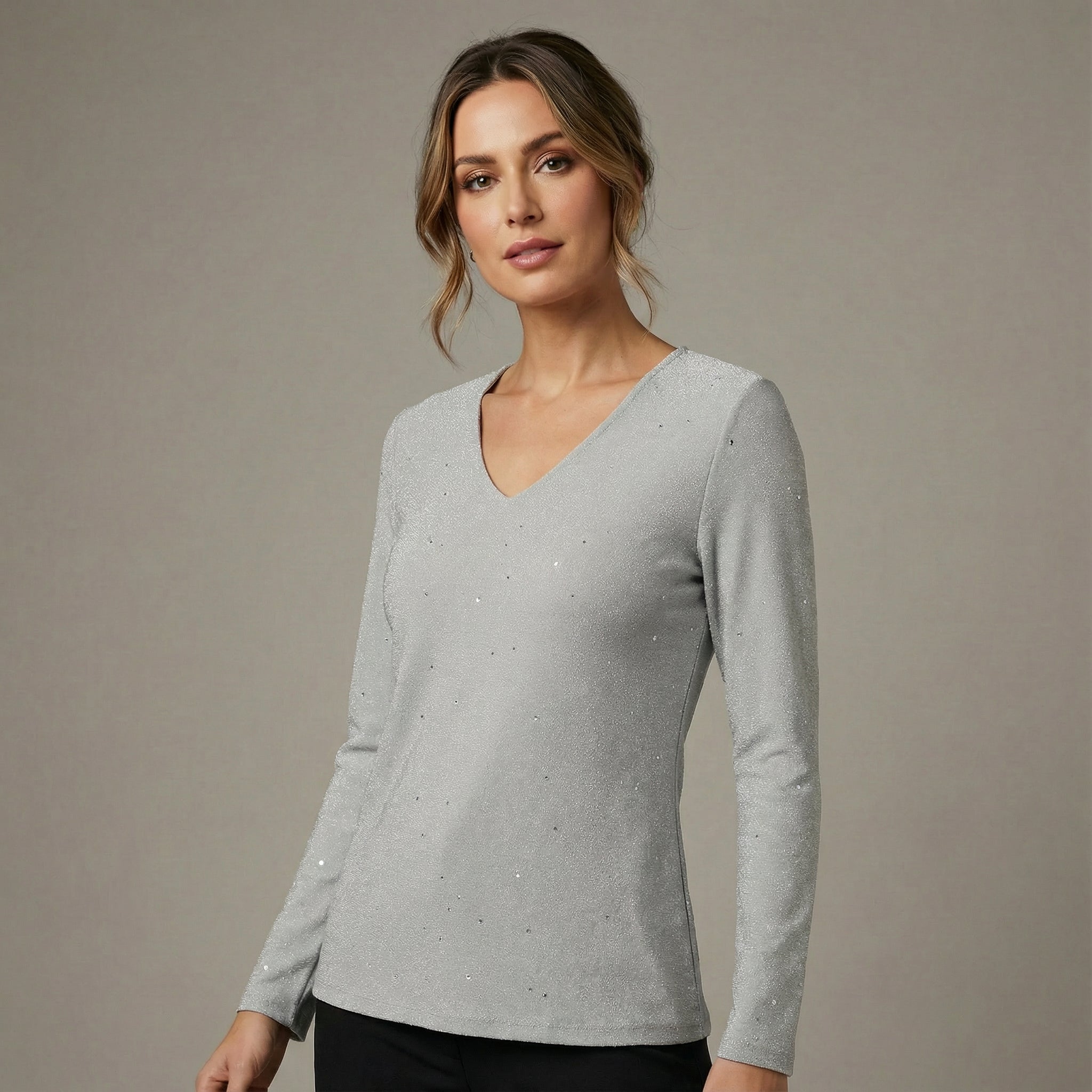 Francisca - Blusa con cuello en V y diseño de rombos