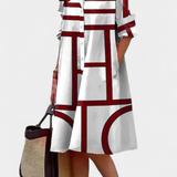 Larissa Vestido en Algodón Seda con Estampado Geométrico