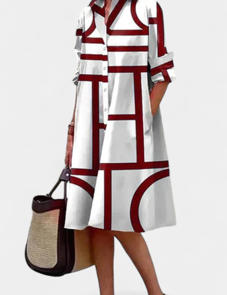 Larissa Vestido en Algodón Seda con Estampado Geométrico