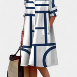 Larissa Vestido en Algodón Seda con Estampado Geométrico