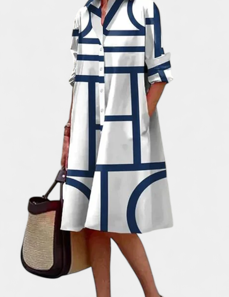 Larissa Vestido en Algodón Seda con Estampado Geométrico