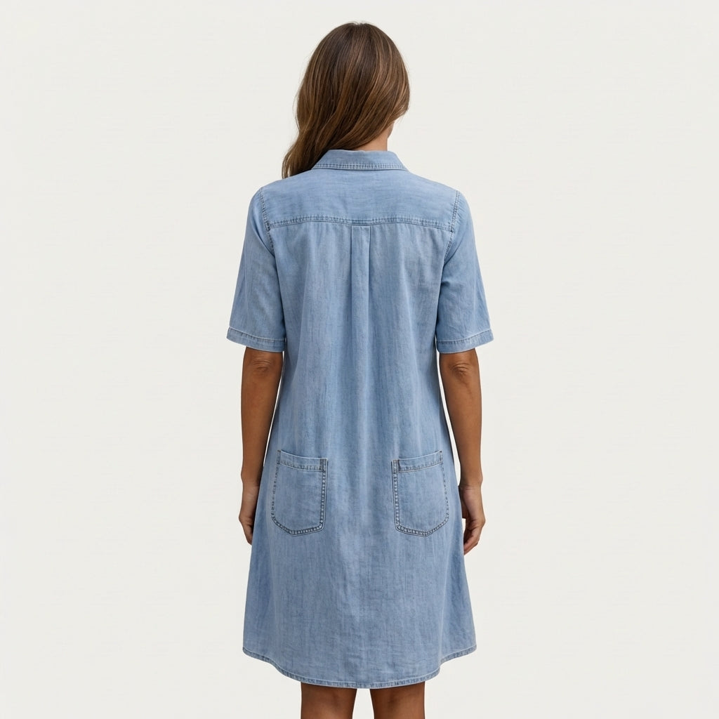 Vestido camisero vaquero desgastado Maitane, vista posterior