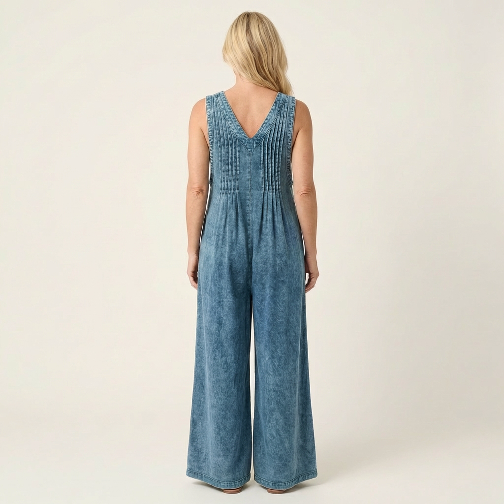 Mono vaquero de pierna ancha plisada Griselda, conjunto completo
