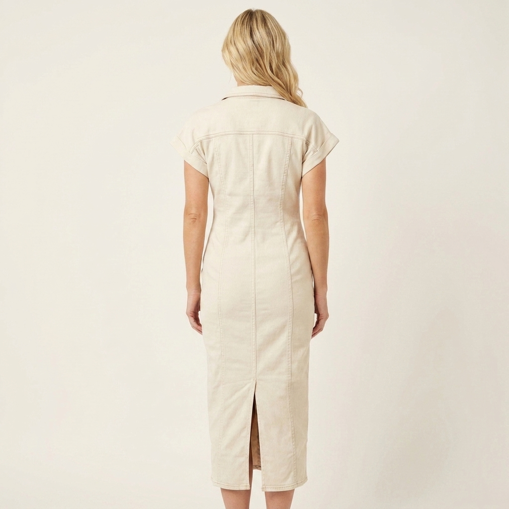 Vestido midi vaquero ajustado con botones delanteros Justina, conjunto completo