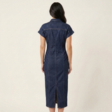 Vestido midi vaquero ajustado con botones delanteros Justina, vista posterior