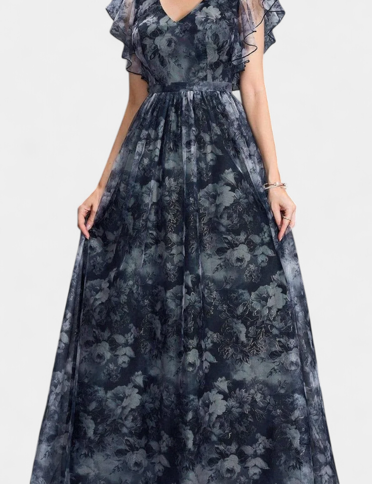 Mariana Vestido Largo Aireado de Chifón con Estampado Floral