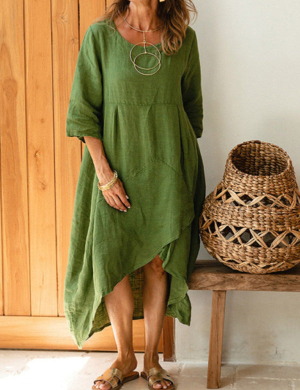 Marta - Vestido asimétrico en algodón y lino