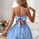 Alice - Mini vestido sin espalda con tirantes con lazo y falda en capas