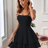 Alice - Mini vestido sin espalda con tirantes con lazo y falda en capas