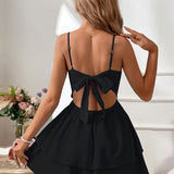 Alice - Mini vestido sin espalda con tirantes con lazo y falda en capas