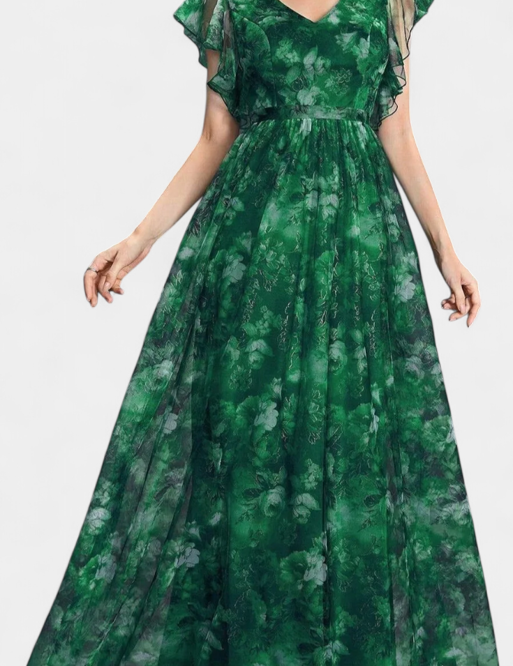 Mariana Vestido Largo Aireado de Chifón con Estampado Floral