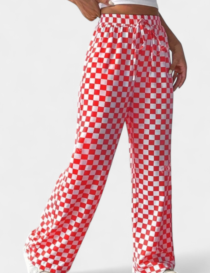 Hilaria Pantalones de Pierna Ancha con Estampado a Cuadros