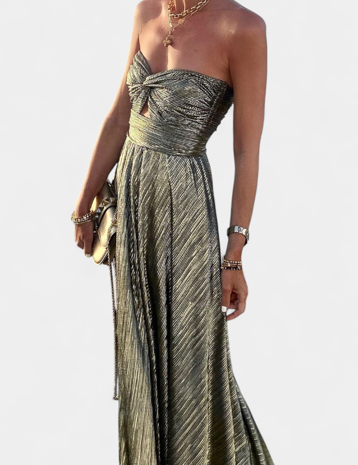 Onelia Vestido Largo Sin Tirantes con Tejido Metalizado