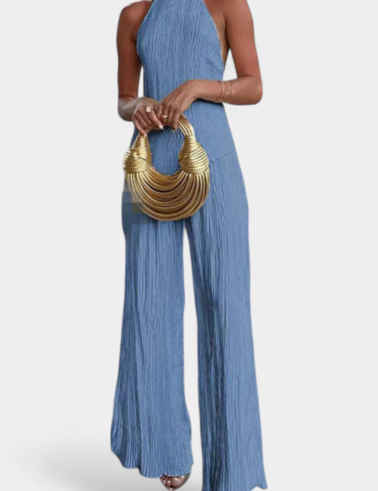 Pilarica Conjunto Elegante Plisado de Top Asimétrico y Pantalón Fluido