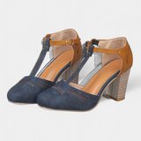 Mira Tacones de Bloque con Correa en T y Detalle Perforado