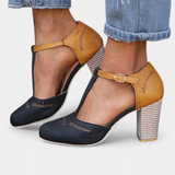 Mira Tacones de Bloque con Correa en T y Detalle Perforado