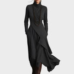 Vestido maxi asimétrico de punto con cuello alto Teresa, vista posterior