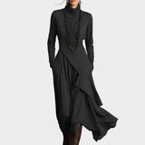 Vestido maxi asimétrico de punto con cuello alto Teresa, vista posterior