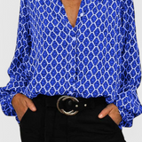 Jemima Blusa de Botones con Estampado Geométrico