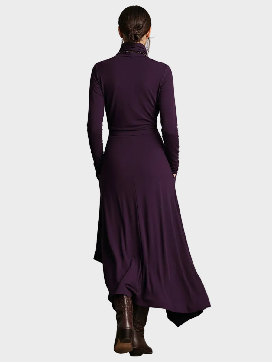 Vestido maxi asimétrico de punto con cuello alto Teresa, detalle 5