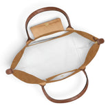 Bolso shopper plegable Carlota, marrón cognac, detalle del material