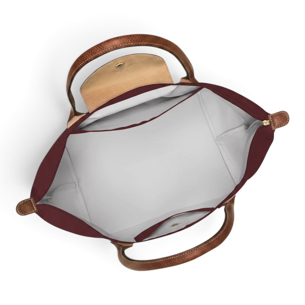 Bolso shopper plegable Alazne, burdeos, detalle del material