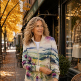 Heike™ | Chaqueta de punto con motivo de cardo y paisaje