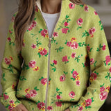 Elke™ | Chaqueta de punto verde con estampado de flores