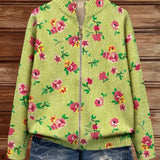 Elke™ | Chaqueta de punto verde con estampado de flores