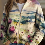Heike™ | Chaqueta de punto con motivo de cardo y paisaje