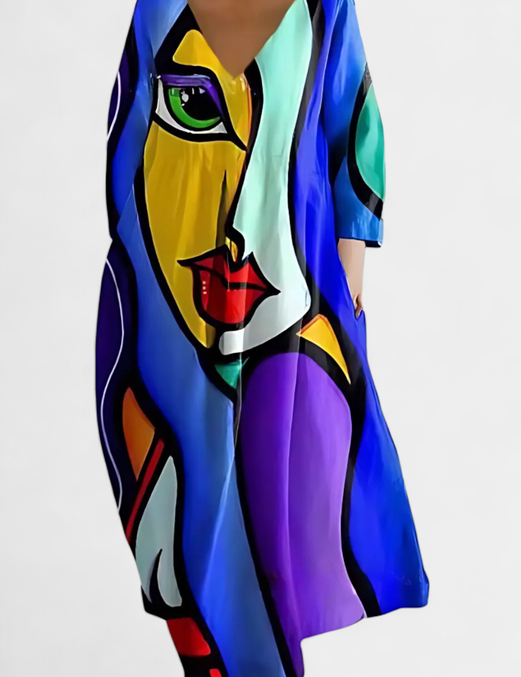 Anne Vestido Largo Colorido con Escote en V