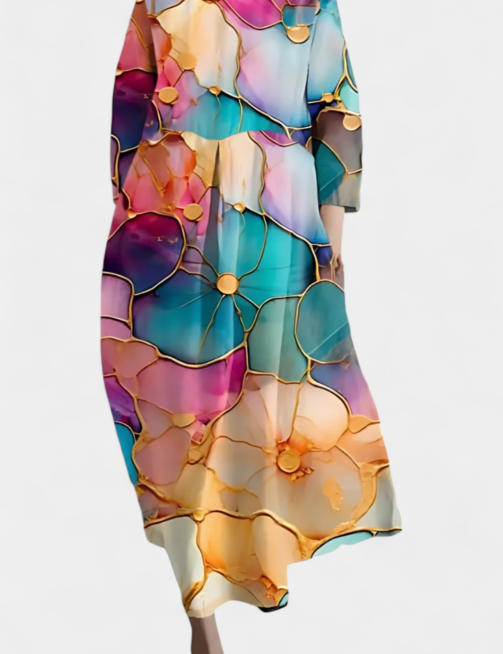 Anne Vestido Largo Colorido con Escote en V