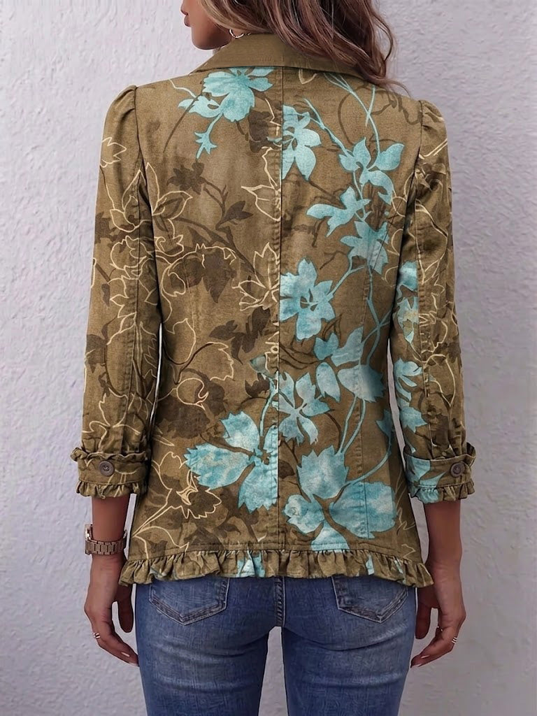 Chaqueta vintage floral de volantes en degradado boho Covadonga, vista posterior