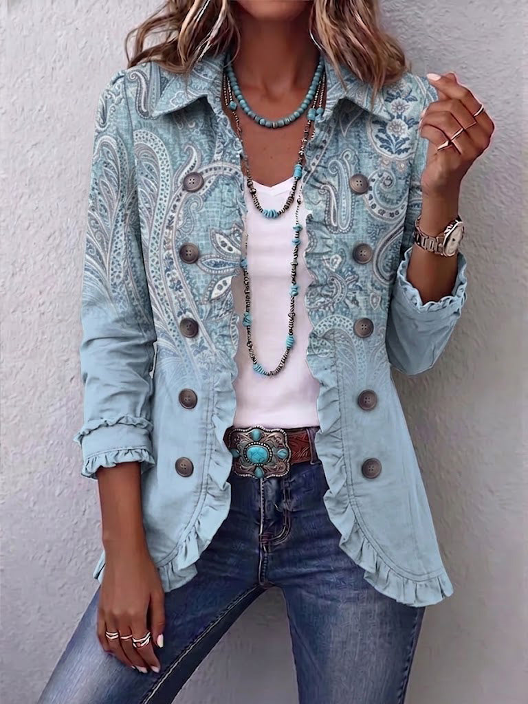 Chaqueta de volantes con estampado paisley vintage Isabel, vista frontal