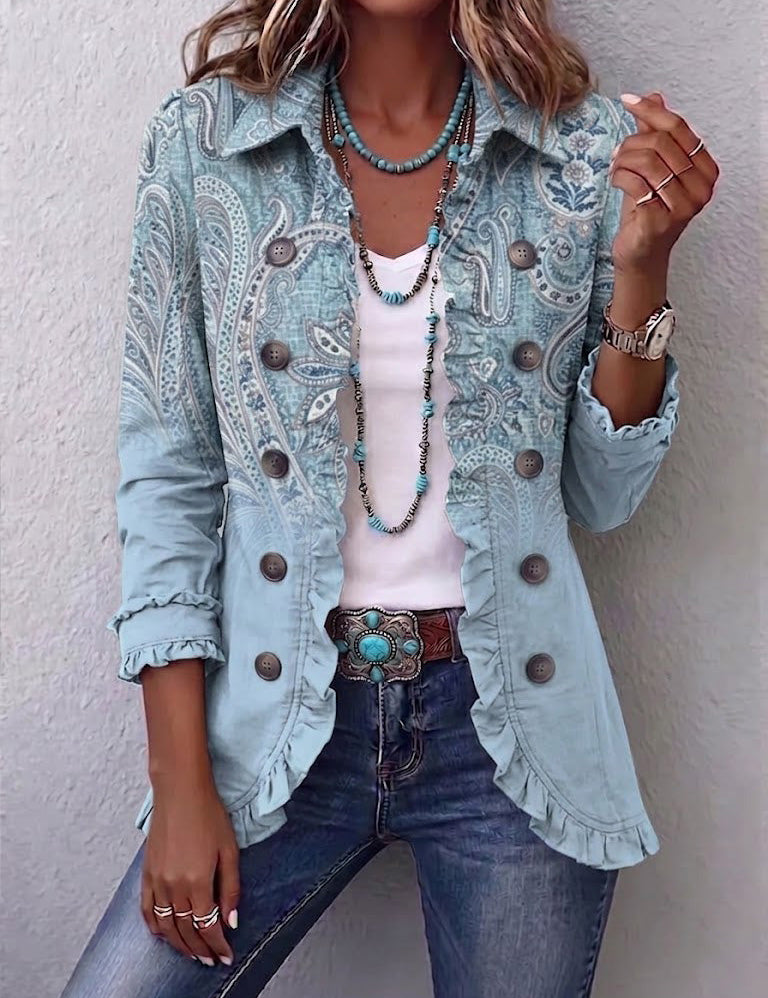 Chaqueta de volantes con estampado paisley vintage Isabel, vista frontal