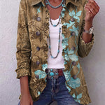 Chaqueta vintage floral de volantes en degradado boho Covadonga, vista frontal