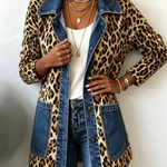 Chaqueta larga vaquera con estampado de leopardo Nora, vista frontal