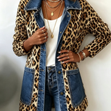 Chaqueta larga vaquera con estampado de leopardo Nora, vista frontal