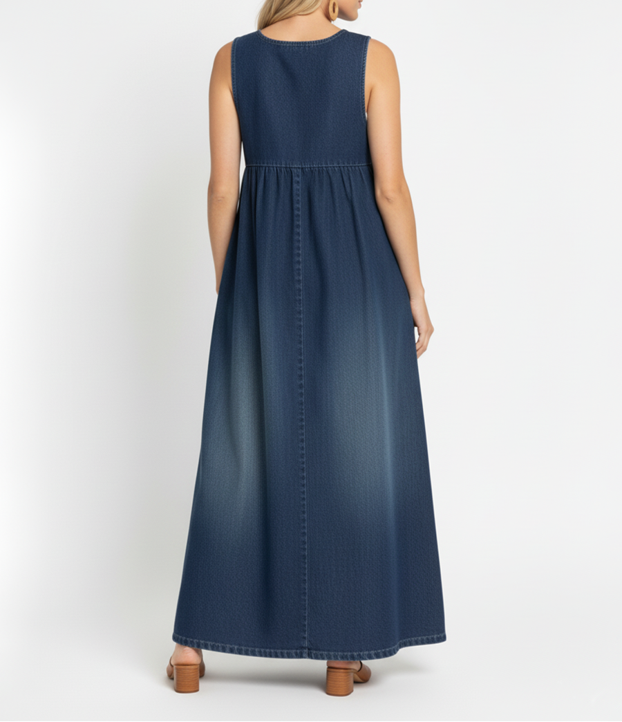 Vestido largo vaquero lavado con algodón suave Iratxe, detalle 1