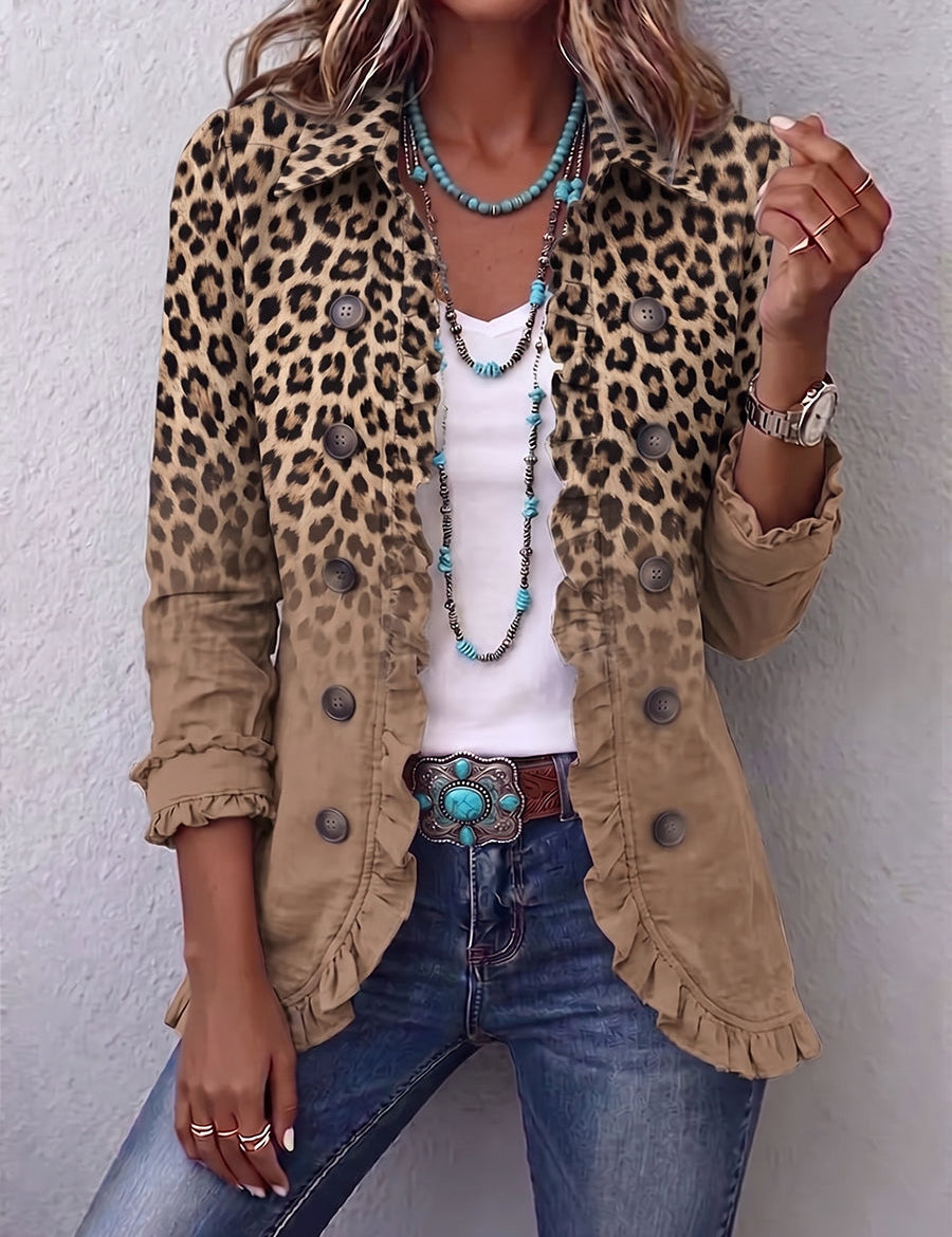 Chaqueta vintage de leopardo con volantes Mía, vista frontal