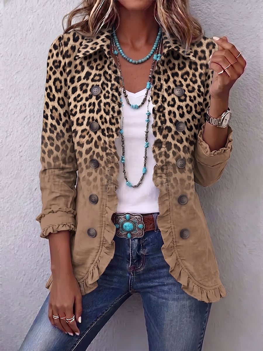 Chaqueta vintage de leopardo con volantes Mía, vista frontal